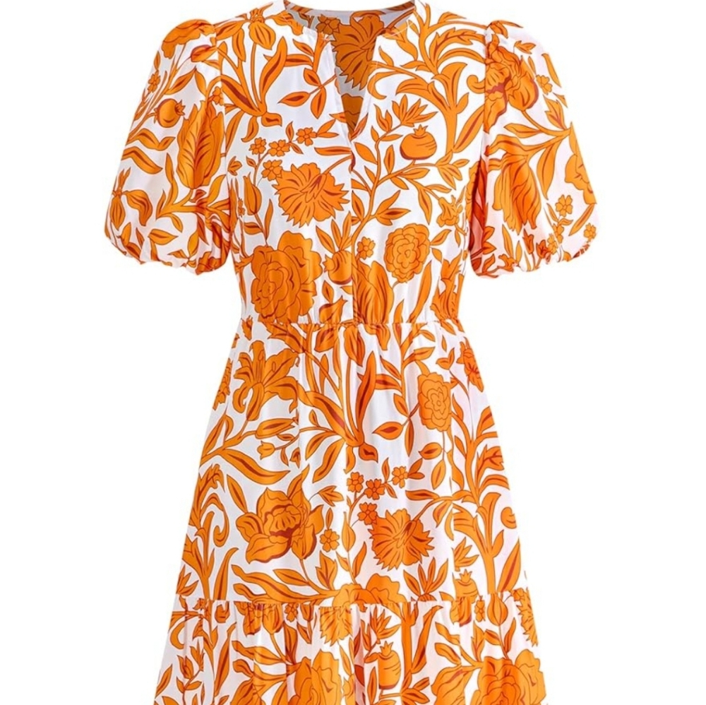 Vibrant Floral Maxi Dress in Orange and White